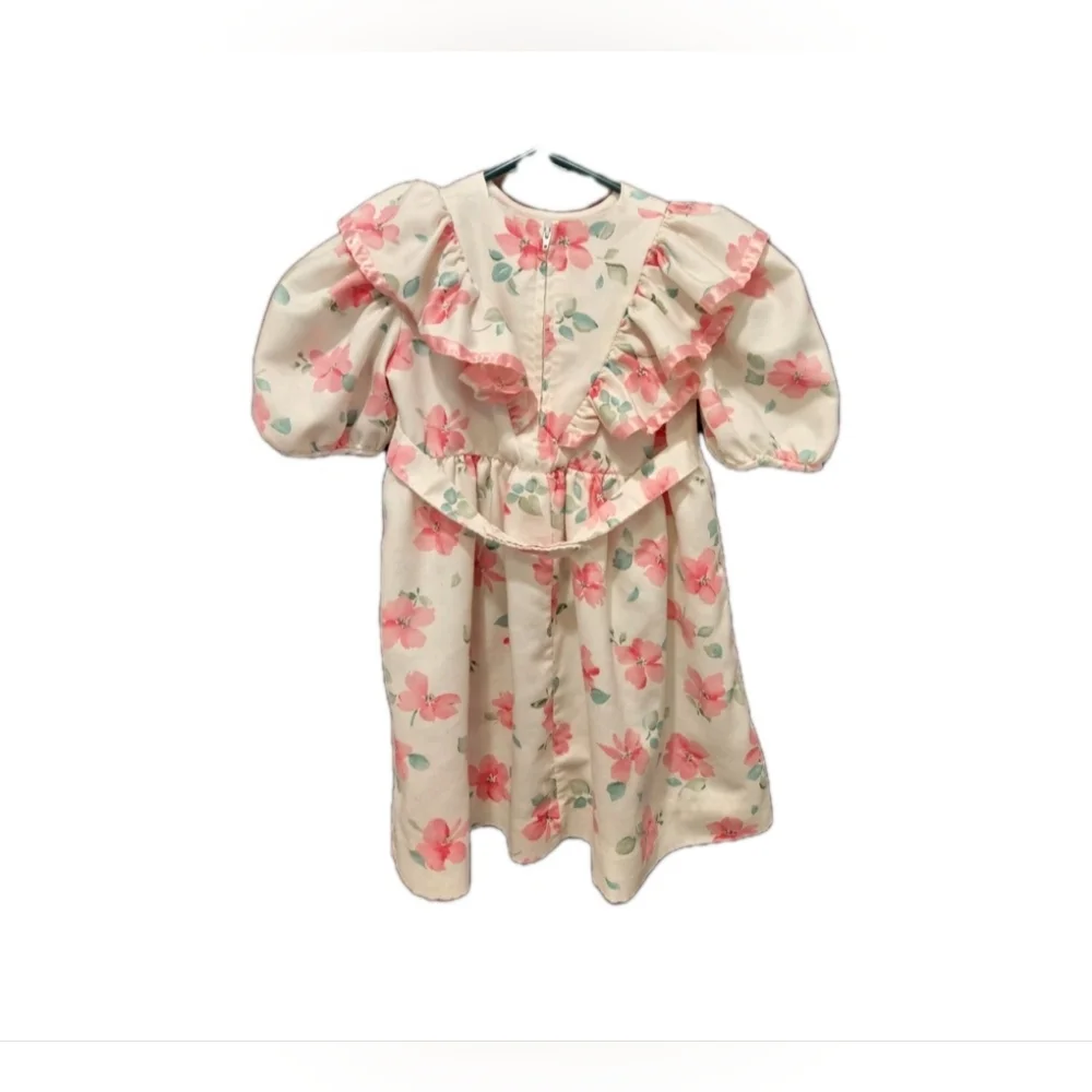 Vintage 80s Nannette Cottagecore Floral Ruffle Dress  Puff‎ Sleeves Size 5 Retro